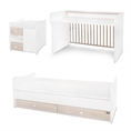 Bed MiniMAX NEW white+light oak Variant A /teen bed; study desk; cupboard/